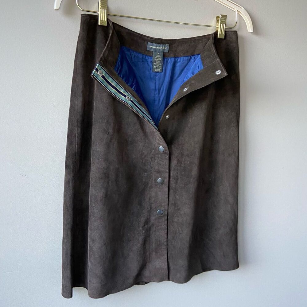 VTG Y2K Banana Republic Brown Suede Snap Skirt 70s Revival Made in Canada SZ 8